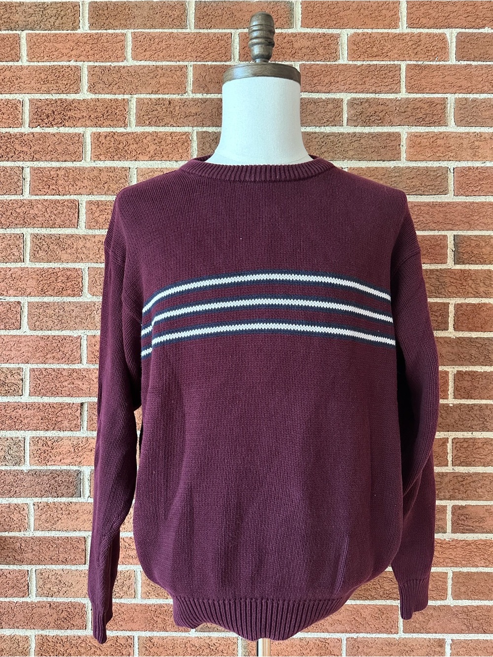 Croft & Barrow Men’s Burgundy Stripe Crewneck Sweater, L